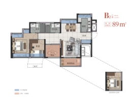 美的卓越好时光2室2厅1厨2卫建面89.00㎡