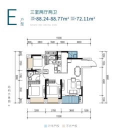 格力两江总部公园3期3室2厅1厨2卫建面88.24㎡