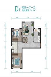 交建·雅苑2室1厅1厨1卫建面74.60㎡