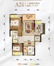 润洲悦庭3室2厅1厨2卫建面97.81㎡