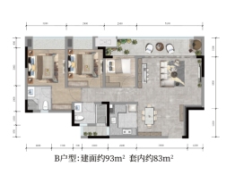 融创云翠3室2厅1厨2卫建面93.00㎡