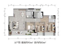 融创云翠3室2厅1厨2卫建面93.00㎡