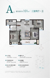 悦湖居3室2厅1厨1卫建面101.00㎡