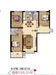 西兴沁园3室2厅1厨2卫建面135.00㎡