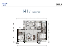 龙湖·昱城3室2厅1厨2卫建面141.00㎡