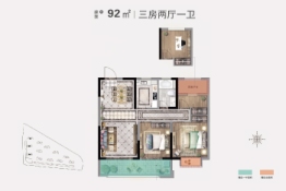 美林湖·龙门里3室2厅1厨1卫建面92.00㎡