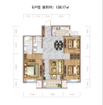 E户型建面约128.17㎡