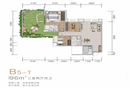 滨江郦城3室2厅1厨2卫建面96.00㎡