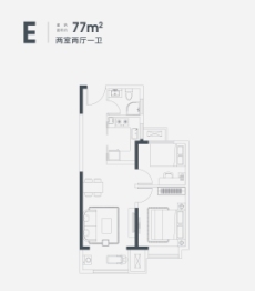 天津新鸥鹏教育城2室2厅1厨1卫建面77.00㎡