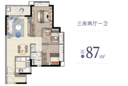 时代芳华3室2厅1厨1卫建面87.00㎡