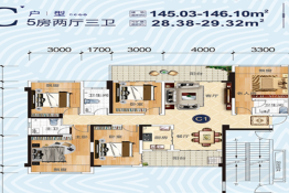 青建悦府5室2厅1厨3卫建面145.03㎡