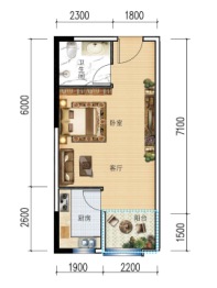 俊都大城1室1厅1厨1卫建面42.00㎡