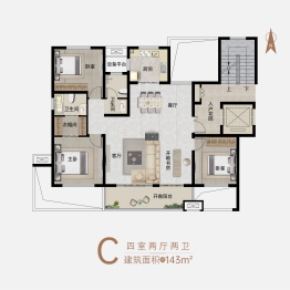 大悦上境4室2厅1厨2卫建面143.00㎡