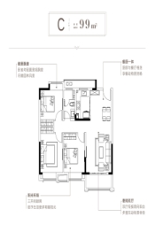 华润悦府3室2厅1厨1卫建面99.00㎡