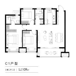 印月花园3室2厅1厨2卫建面109.00㎡