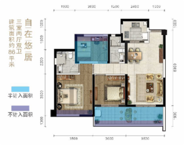 榕林时光3室2厅1厨2卫建面86.00㎡