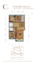 万锦世纪城二期3室2厅1厨2卫建面133.00㎡