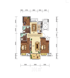 水岸名邸3室2厅1厨2卫建面101.00㎡