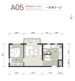 丽都壹号1室2厅1厨1卫建面61.00㎡