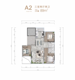 聚亿玺悦府3室2厅1厨2卫建面89.00㎡