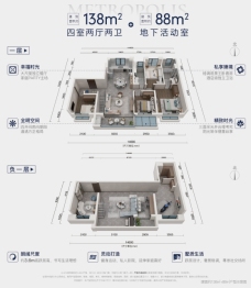 万科·都荟沐语4室2厅1厨2卫建面138.00㎡