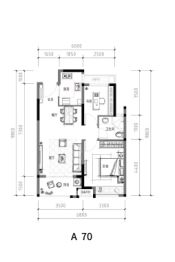 鸿翔宝龙北宸里2室2厅1厨1卫建面70.00㎡