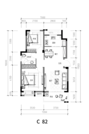 鸿翔宝龙北宸里2室2厅1厨1卫建面82.00㎡