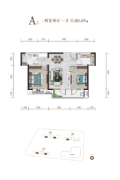 鸿发·世纪华府2室2厅1厨1卫建面88.69㎡