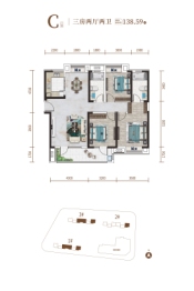 鸿发·世纪华府3室2厅1厨2卫建面138.59㎡