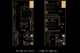 IFCC中天健环球中心2室2厅1厨2卫建面60.05㎡