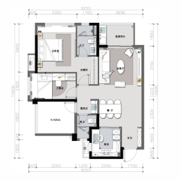 万科观山甲第2室2厅1厨2卫建面95.00㎡