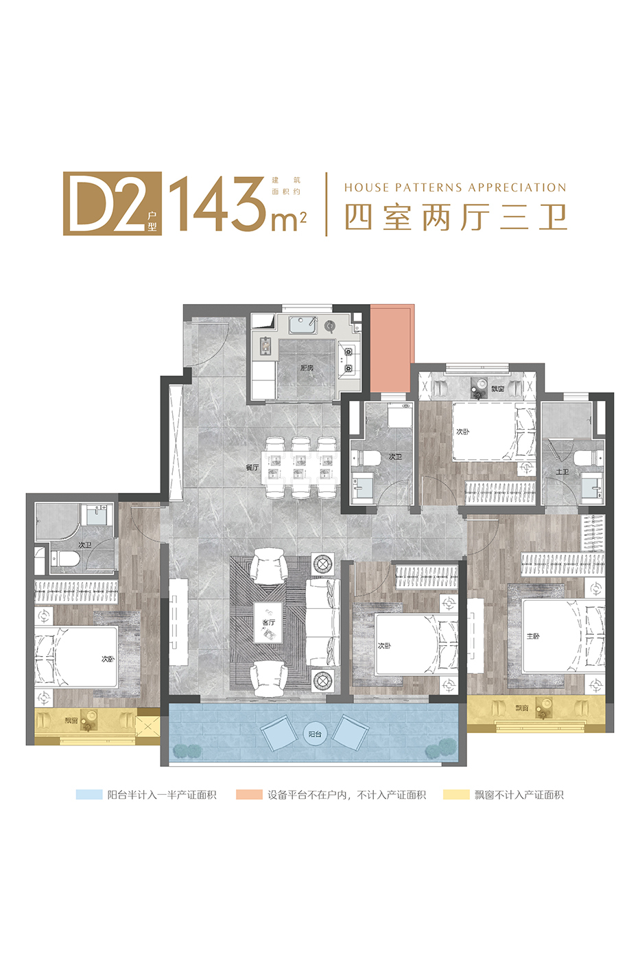 中骏世界城4室2厅1厨3卫建面143.00㎡