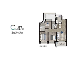 杨浦滨江壹号3室2厅1厨2卫建面97.00㎡