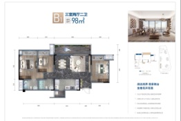 中国铁建·登科府3室2厅1厨2卫建面98.00㎡