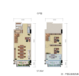 东菱湖景1号1室2厅1厨1卫建面57.36㎡