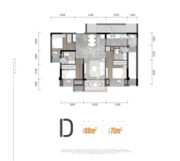 龙湖美林美院3室2厅1厨2卫建面88.00㎡