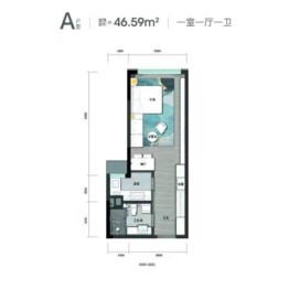 绿地麓湖郡1室1厅1厨1卫建面46.59㎡