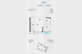 金华豪庭2室2厅1厨1卫建面64.00㎡