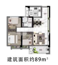 宜春碧桂园星钻3室2厅1厨1卫建面89.00㎡