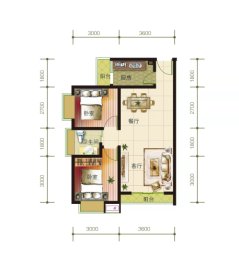 贵阳理想城2室1厅1厨1卫建面70.00㎡