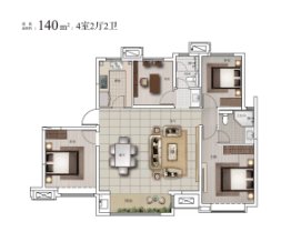 津海院子4室2厅1厨2卫建面140.00㎡