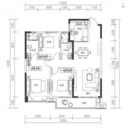 恒隆公馆3室2厅1厨2卫建面129.67㎡