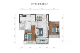 瀚恩悦园2室2厅1厨1卫建面79.00㎡