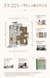 远洋城2室2厅1厨2卫建面97.00㎡