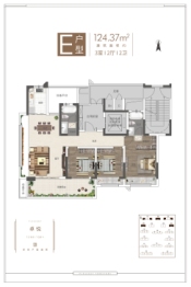 建业.悦江山3室2厅1厨2卫建面124.37㎡