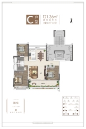 建业.悦江山3室2厅1厨2卫建面121.36㎡