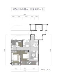 绿城·春来晓园3室2厅1厨1卫建面89.00㎡