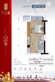 碧桂园中洲·云麓花园1室1厅1厨1卫建面26.58㎡