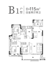 联发云璟4室2厅1厨2卫建面115.00㎡