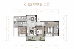 北辰·悦来壹号3室2厅1厨2卫建面128.00㎡